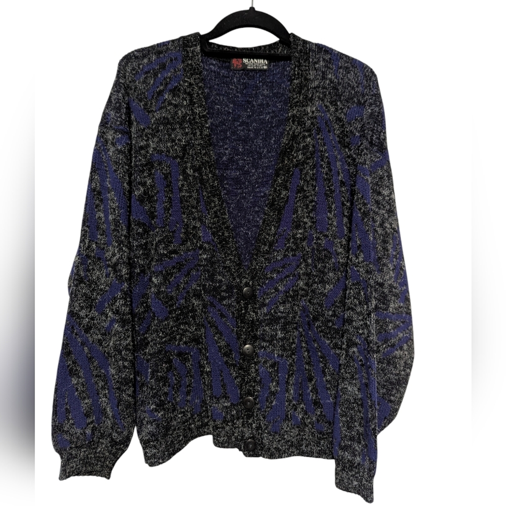 Vintage Scandia Unisex Geometric Cardigan  Button Sweater Size Medium